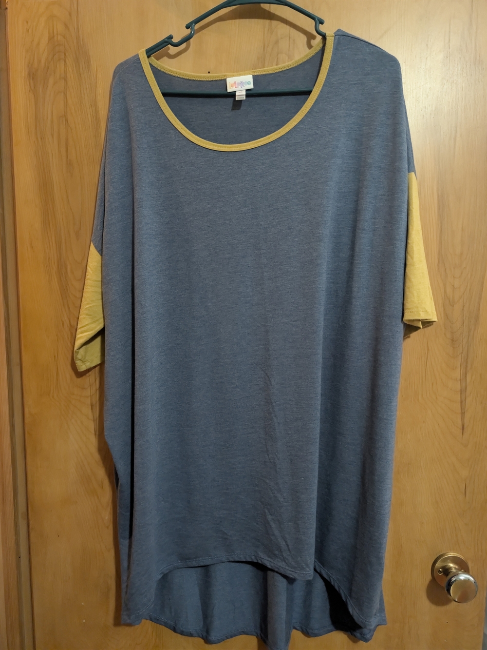 LuLaRoe Heather Blue & Mustard Short Sleeve Tunic